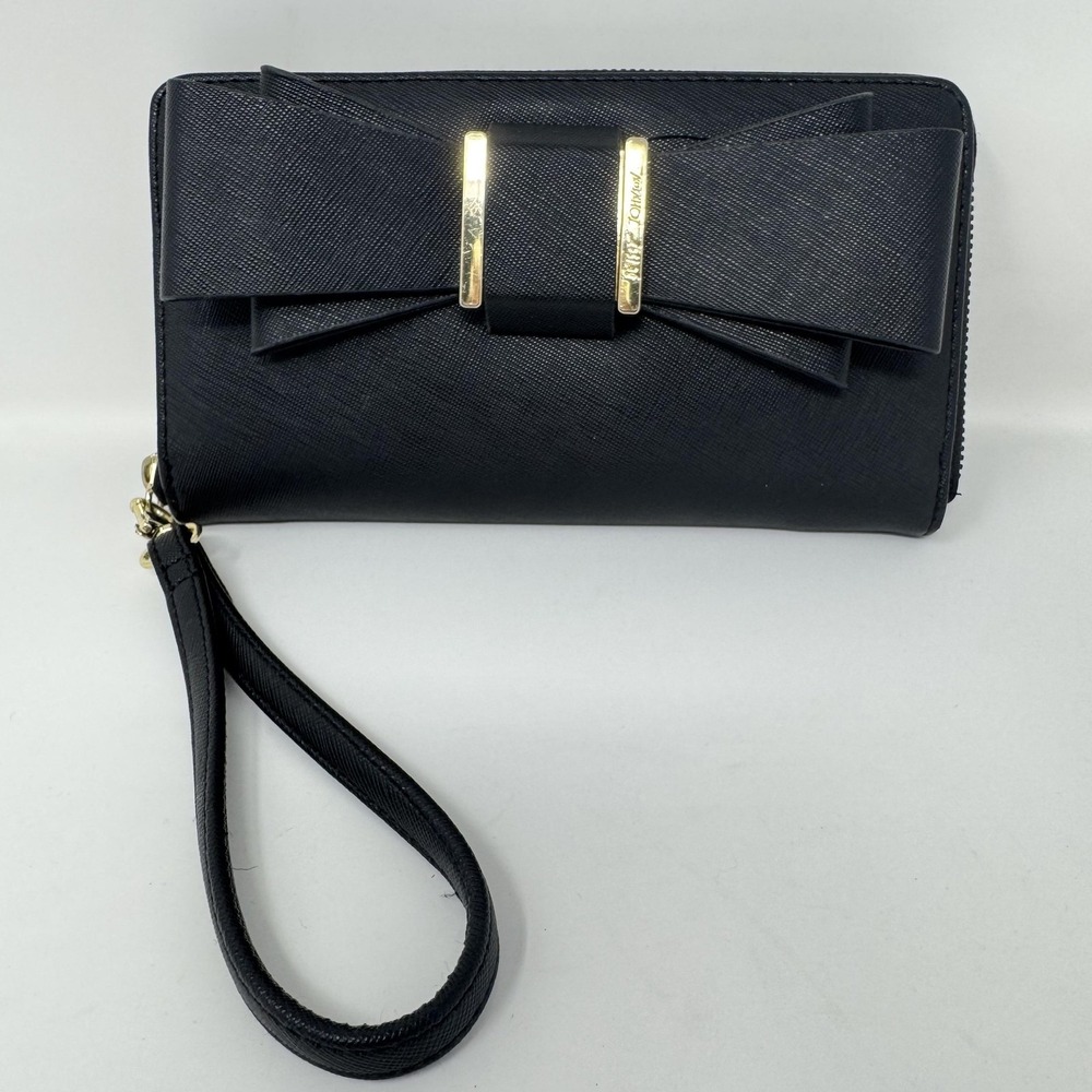 Betsey‎ Johnson Wallet Womens One Size Black Bow Faux Leather Wristlet Organizer